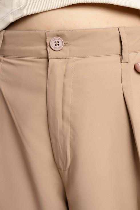 Tan Pleated Wide Leg Pants